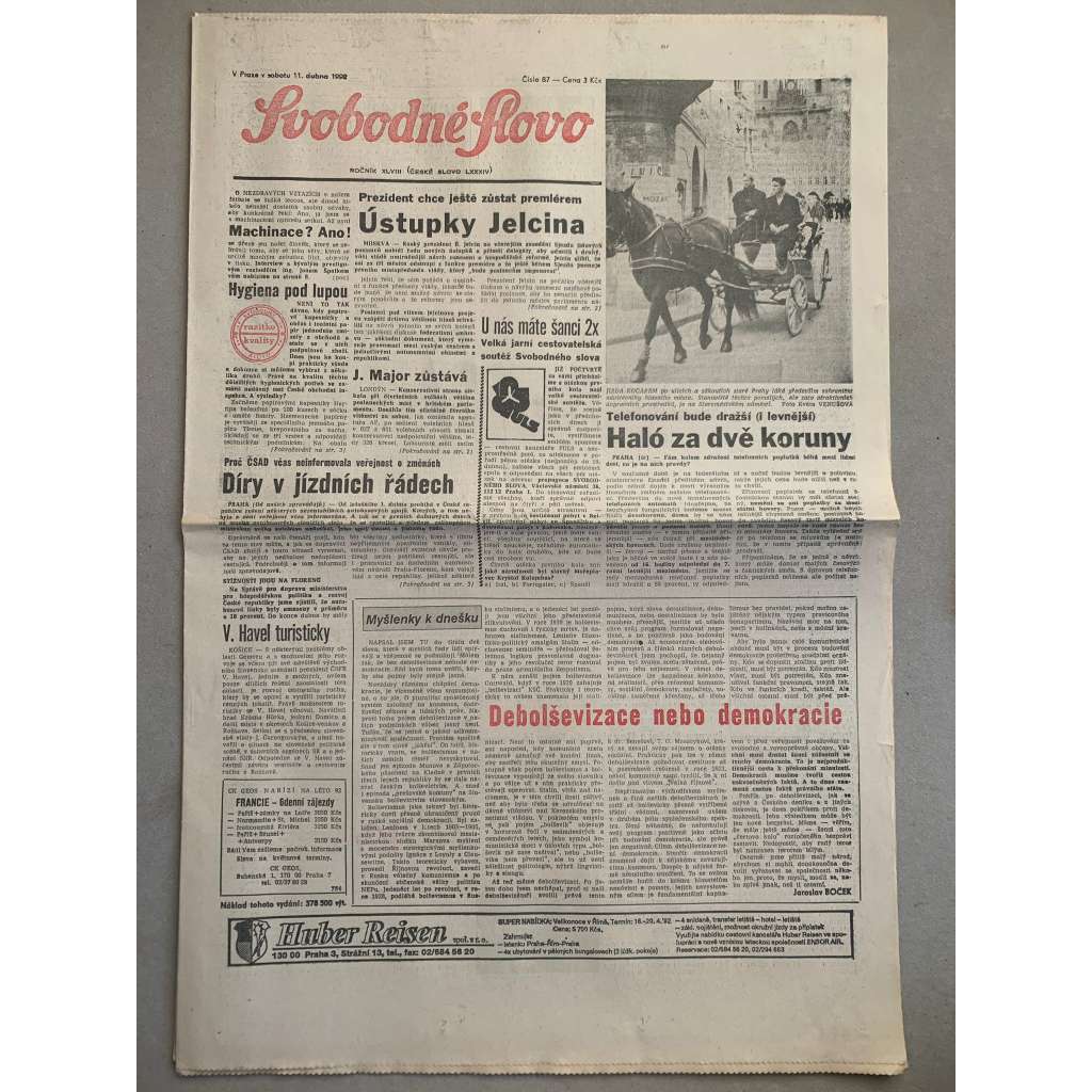 Svobodné slovo (11.4.1992) - staré noviny