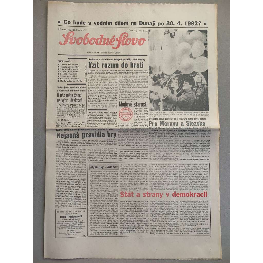 Svobodné slovo (28.3.1992) - staré noviny