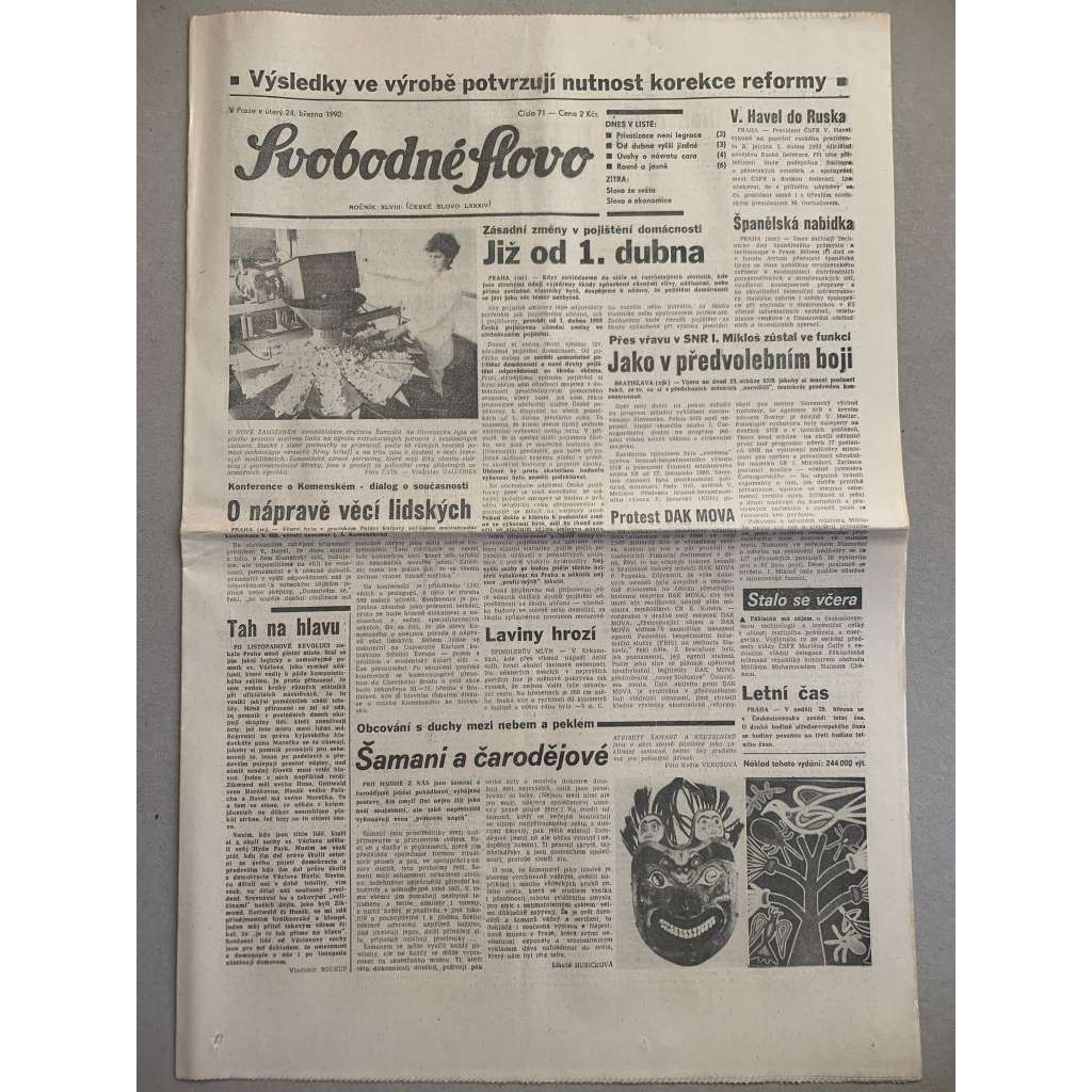 Svobodné slovo (24.3.1992) - staré noviny