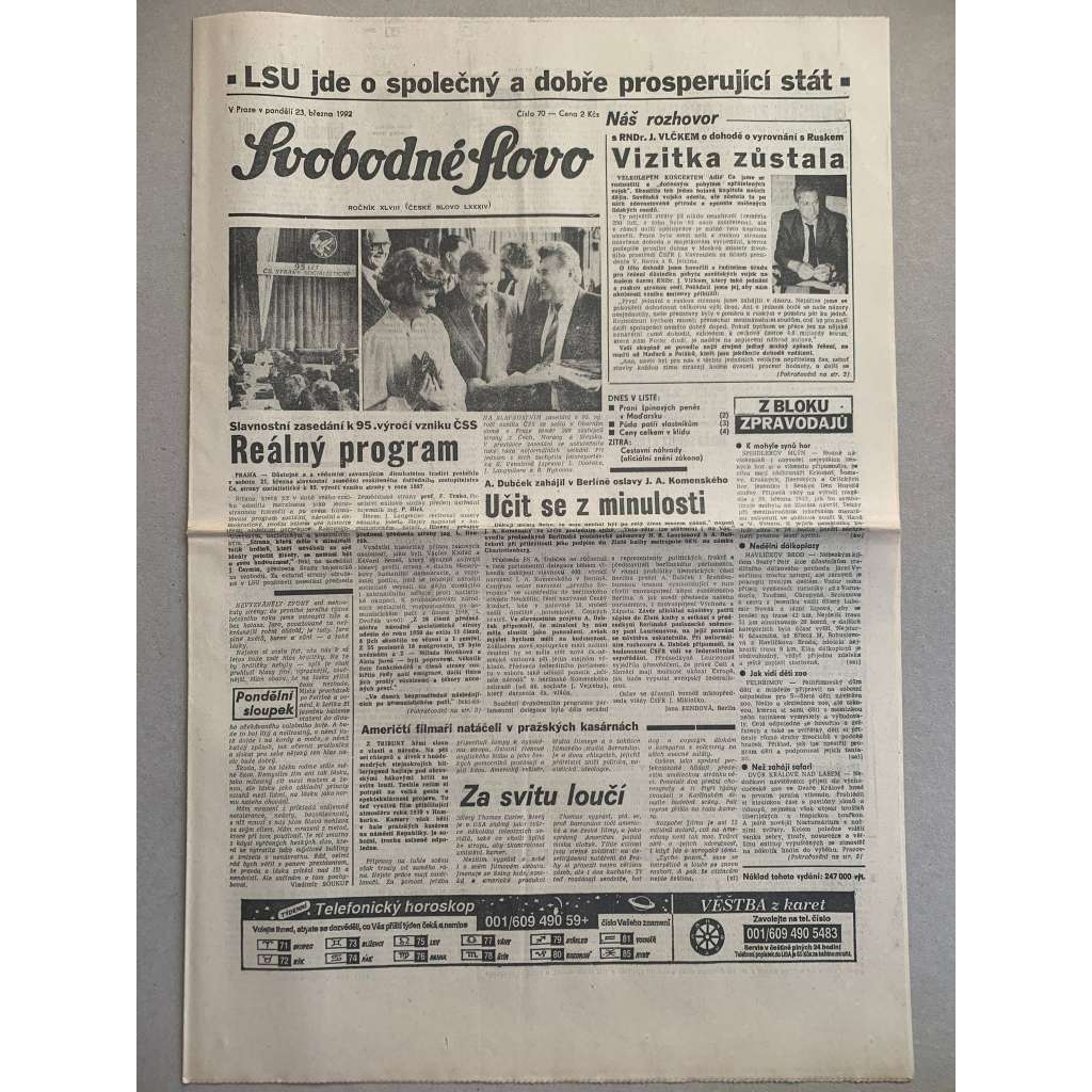 Svobodné slovo (23.3.1992) - staré noviny