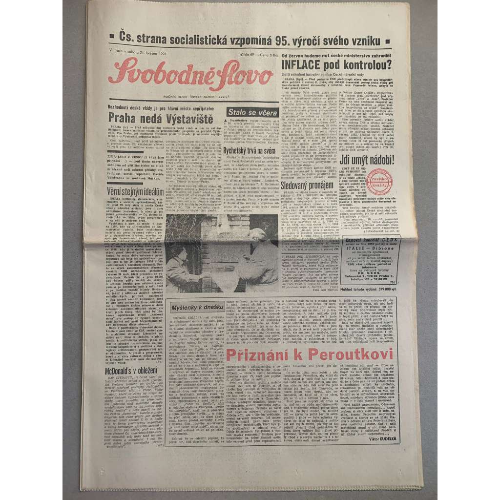 Svobodné slovo (21.3.1992) - staré noviny