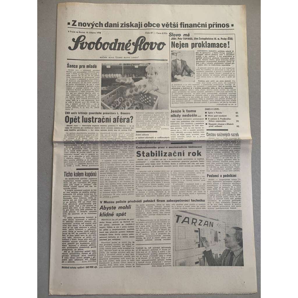 Svobodné slovo (19.3.1992) - staré noviny