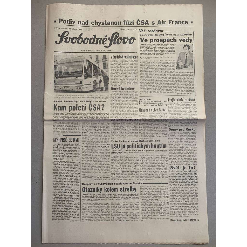 Svobodné slovo (18.3.1992) - staré noviny