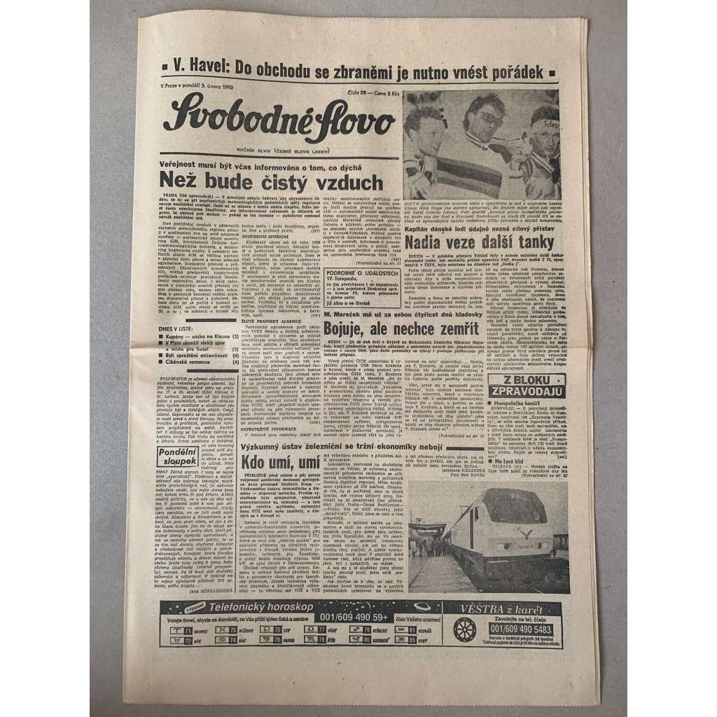Svobodné slovo (3.2.1992) - staré noviny