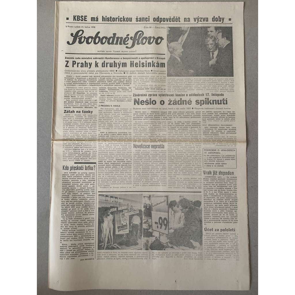 Svobodné slovo (31.1.1992) - staré noviny