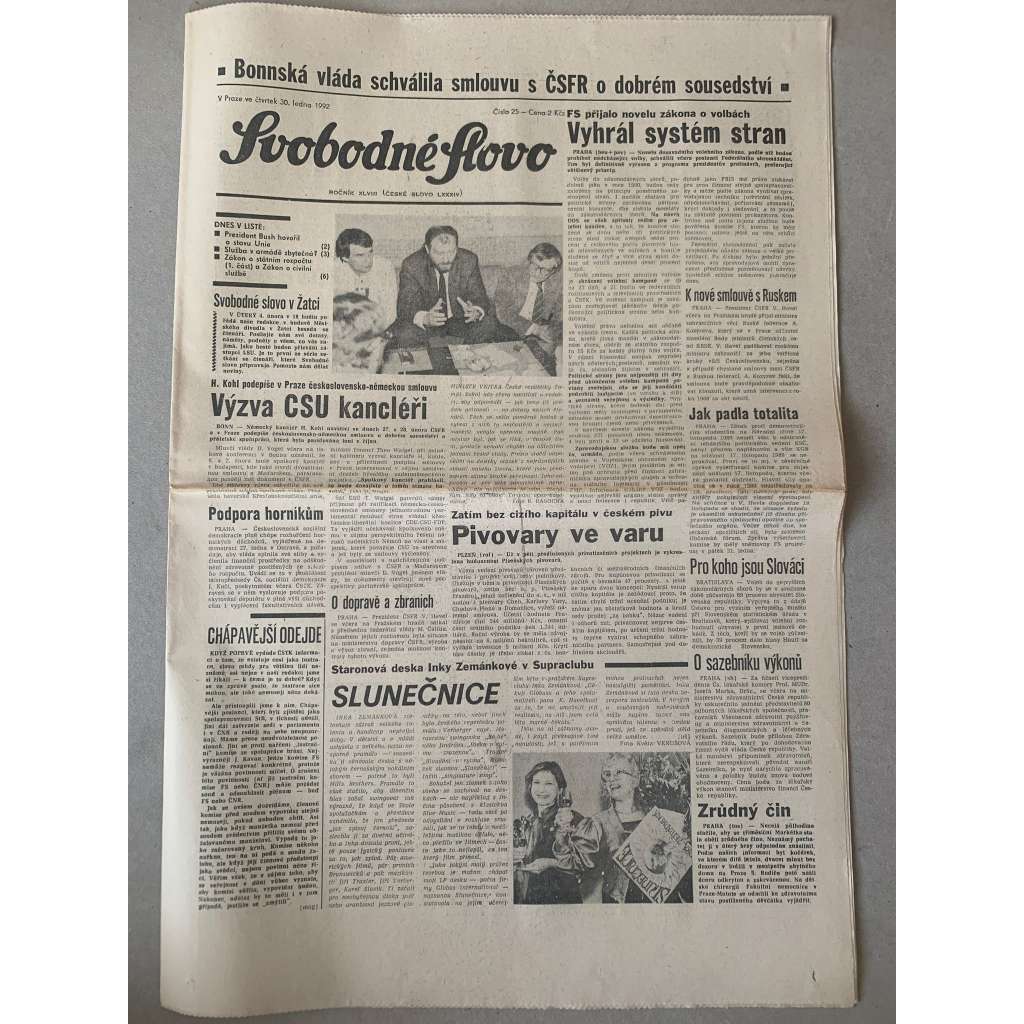 Svobodné slovo (30.1.1992) - staré noviny