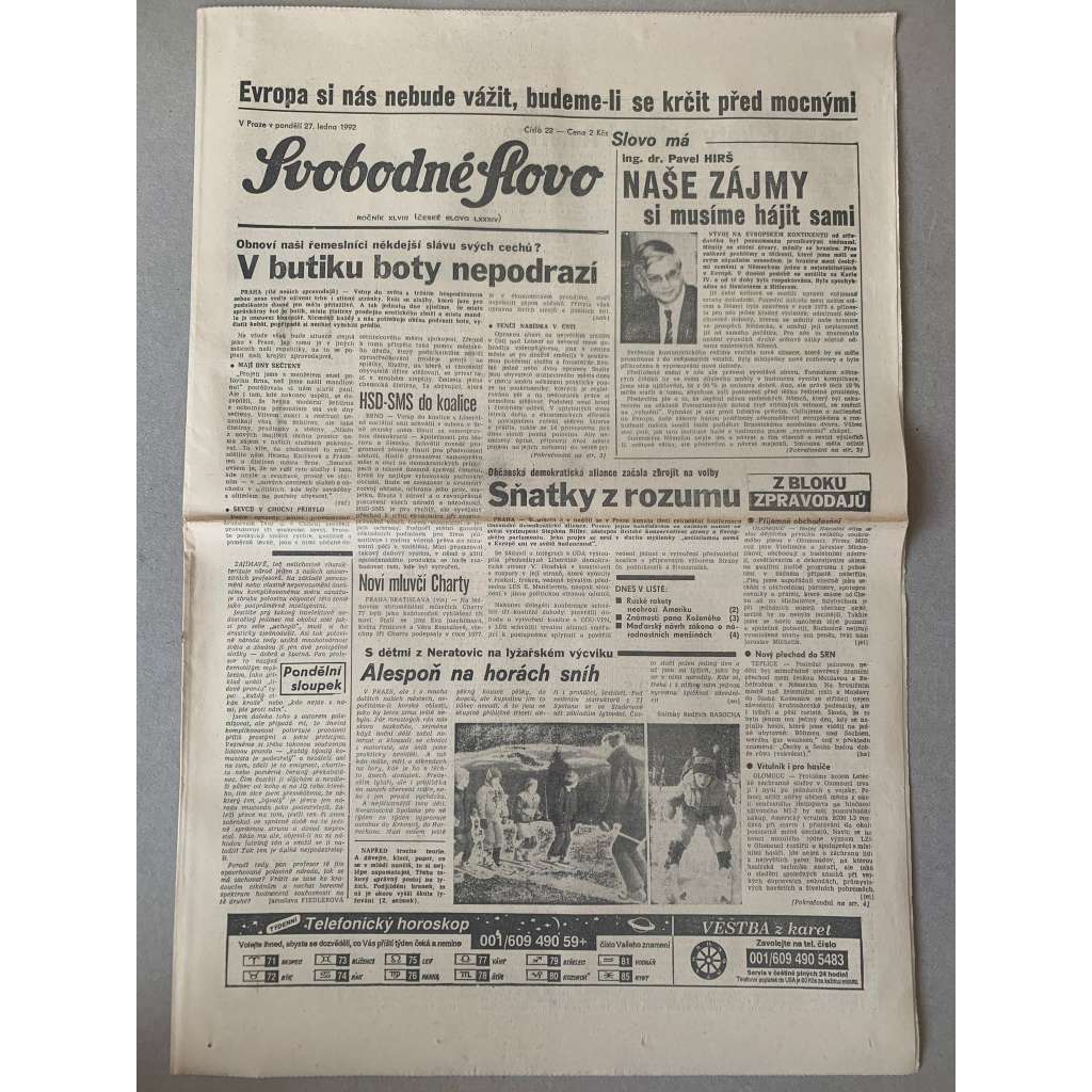 Svobodné slovo (27.1.1992) - staré noviny