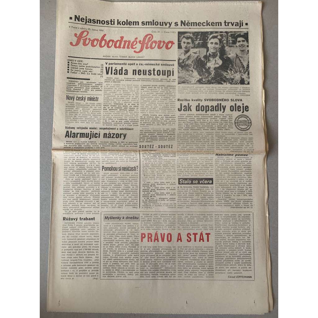 Svobodné slovo (25.1.1992) - staré noviny