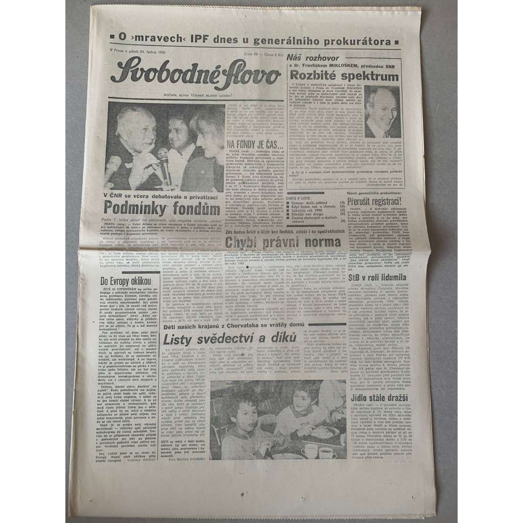 Svobodné slovo (24.1.1992) - staré noviny