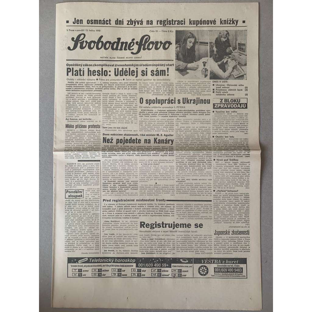 Svobodné slovo (13.1.1992) - staré noviny