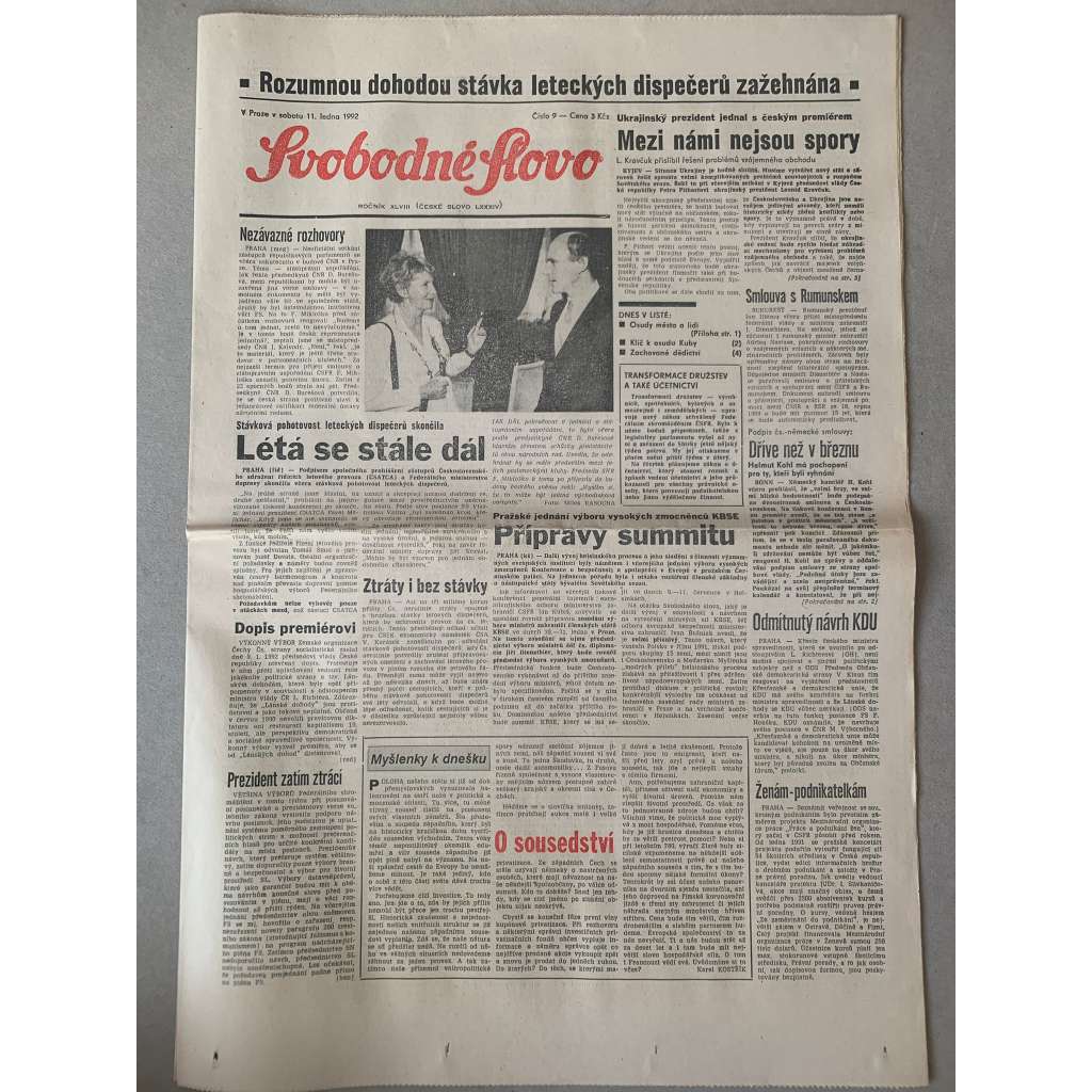 Svobodné slovo (11.1.1992) - staré noviny