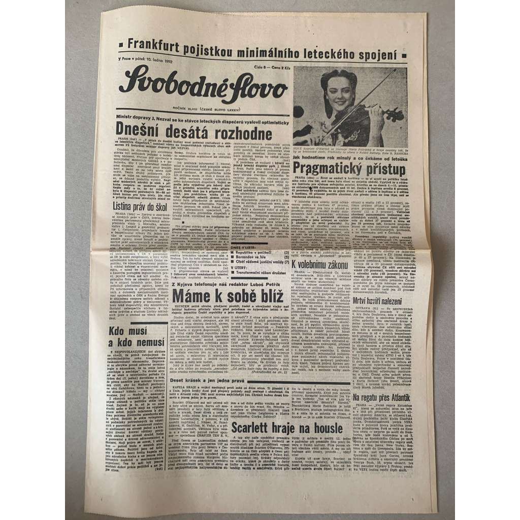 Svobodné slovo (10.1.1992) - staré noviny