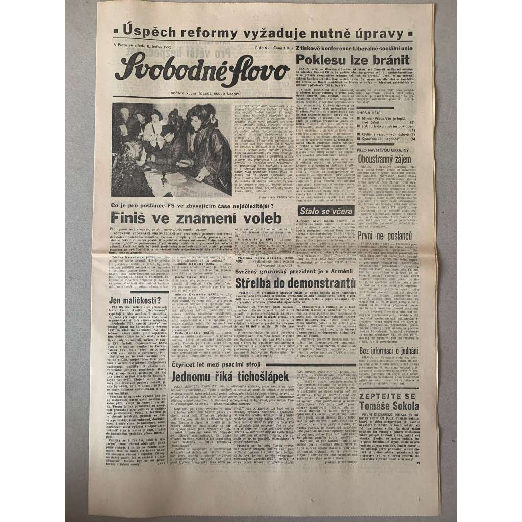 Svobodné slovo (8.1.1992) - staré noviny