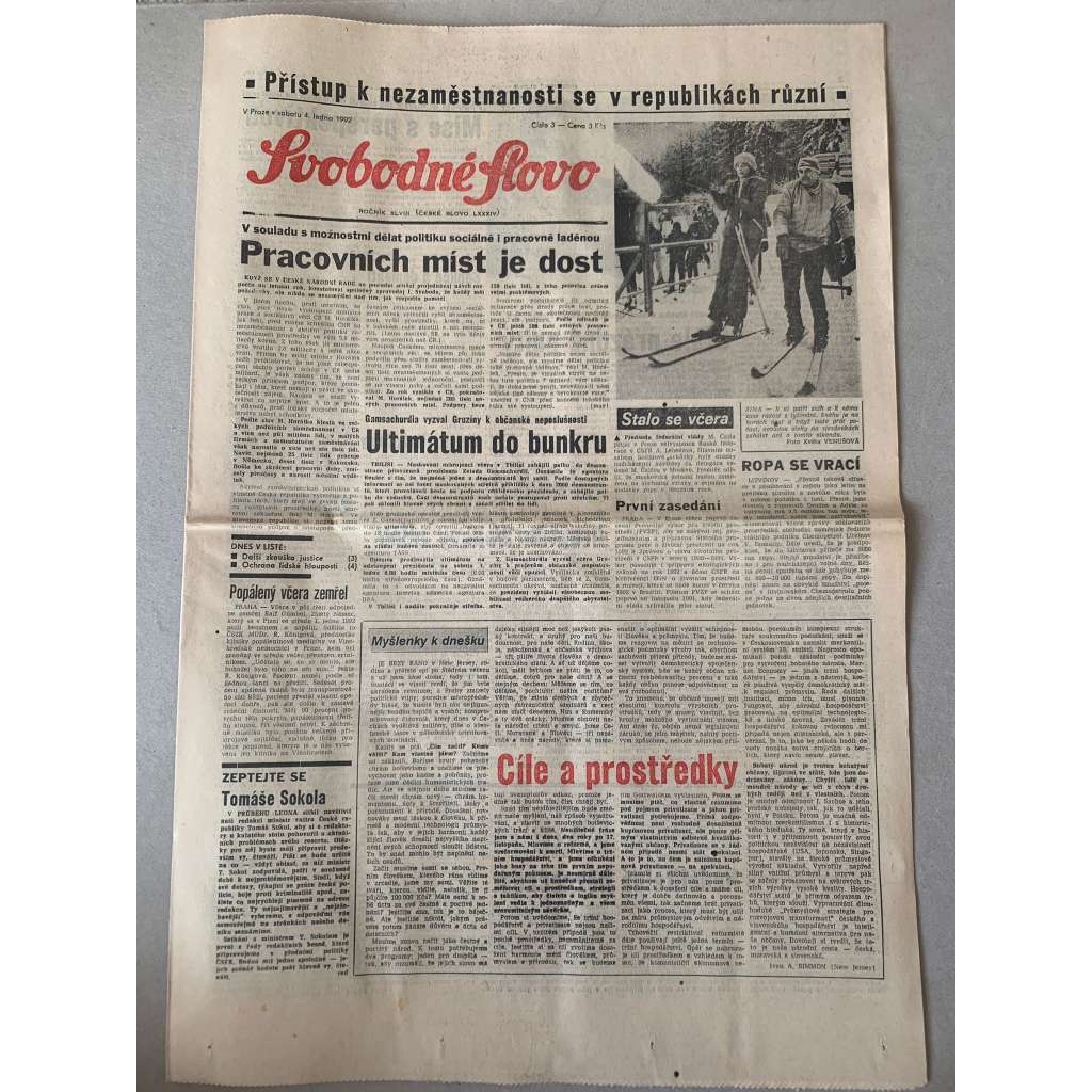 Svobodné slovo (4.1.1992) - staré noviny