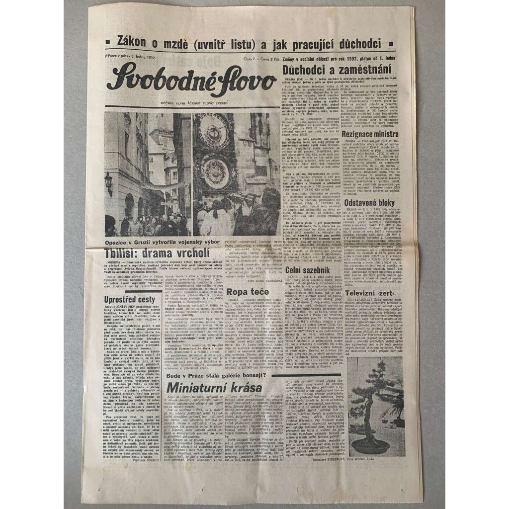 Svobodné slovo (3.1.1992) - staré noviny