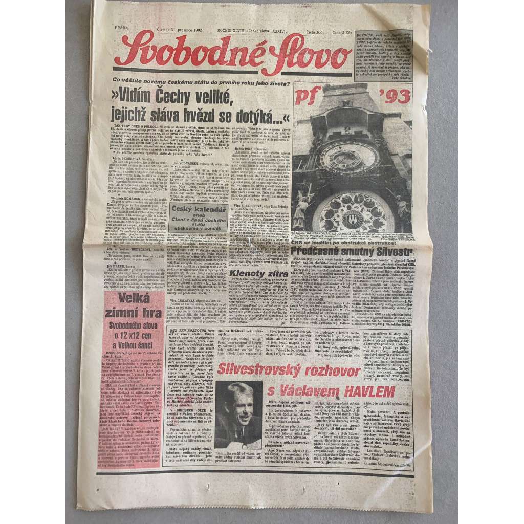 Svobodné slovo (31.12.1992) - staré noviny