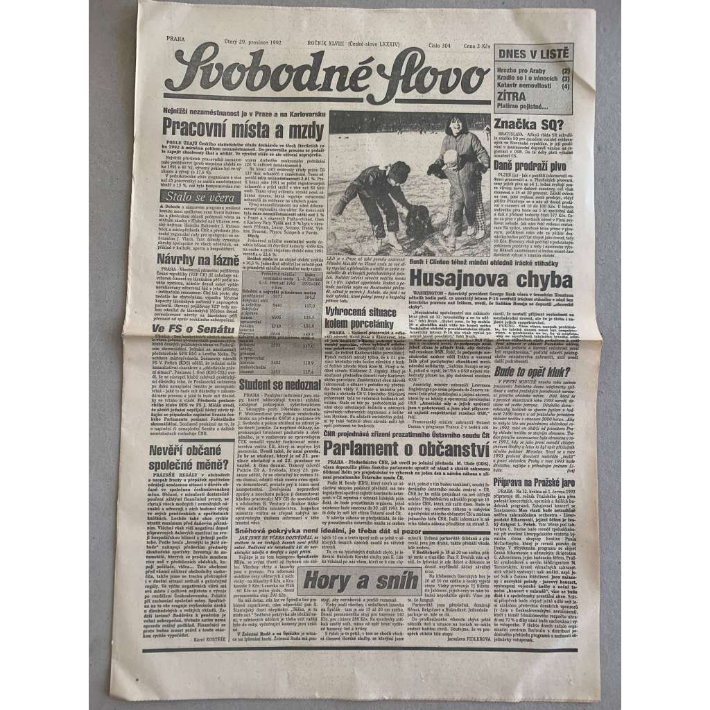 Svobodné slovo (29.12.1992) - staré noviny