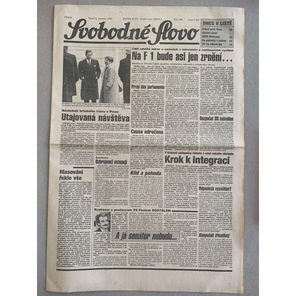 Svobodné slovo (22.12.1992) - staré noviny