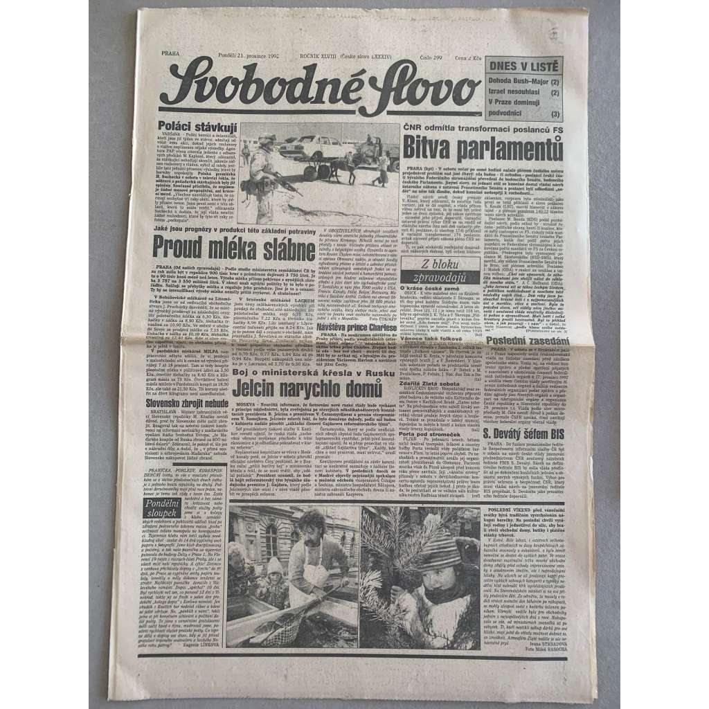 Svobodné slovo (21.12.1992) - staré noviny