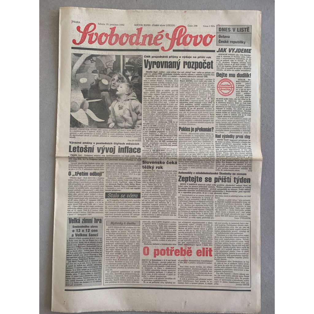 Svobodné slovo (19.12.1992) - staré noviny