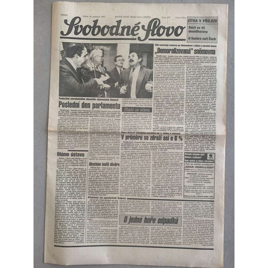 Svobodné slovo (17.12.1992) - staré noviny