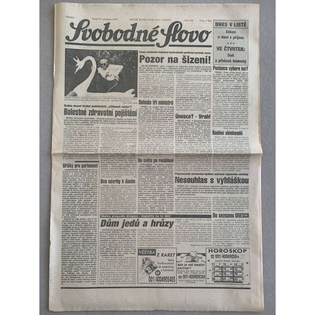 Svobodné slovo (15.12.1992) - staré noviny