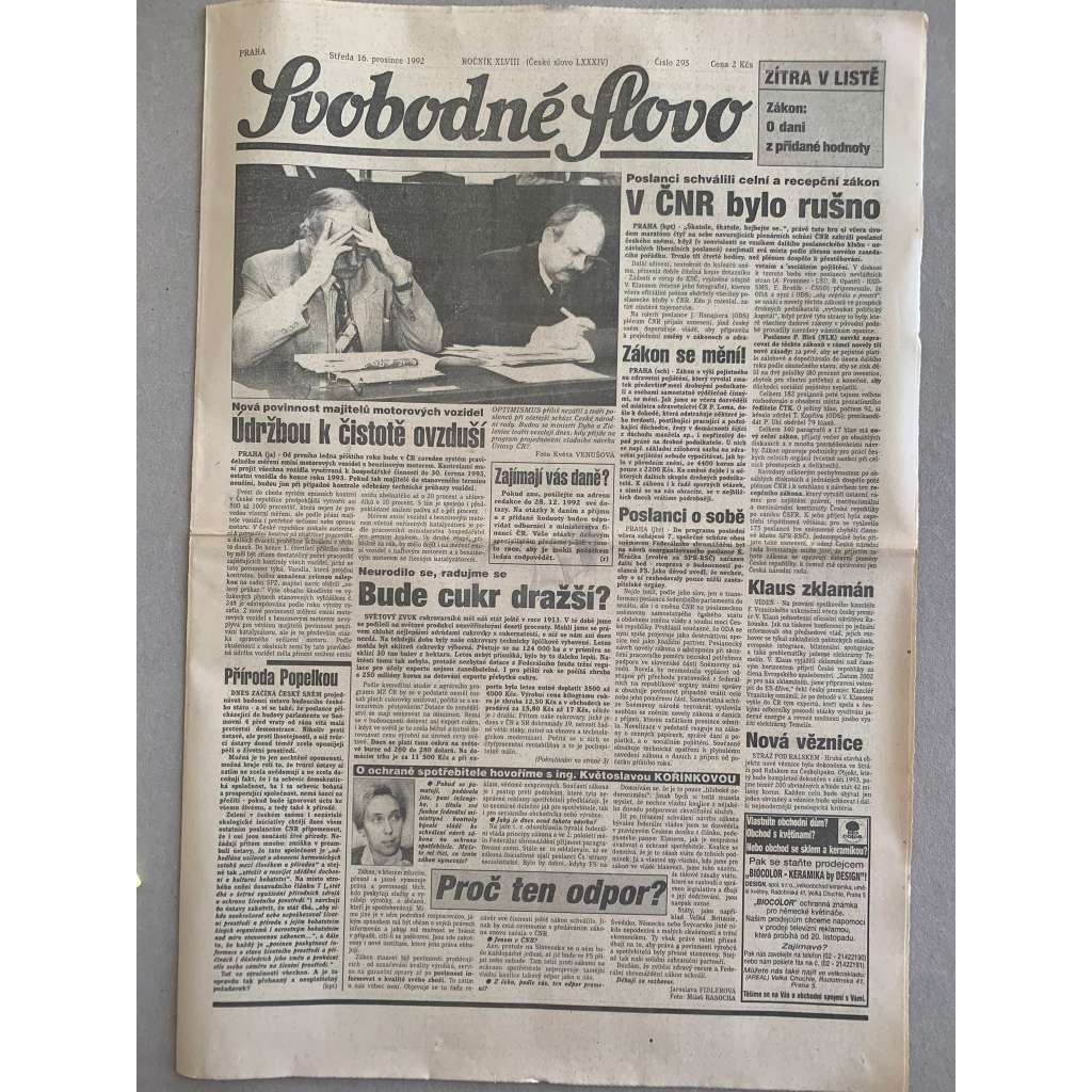 Svobodné slovo (16.12.1992) - staré noviny