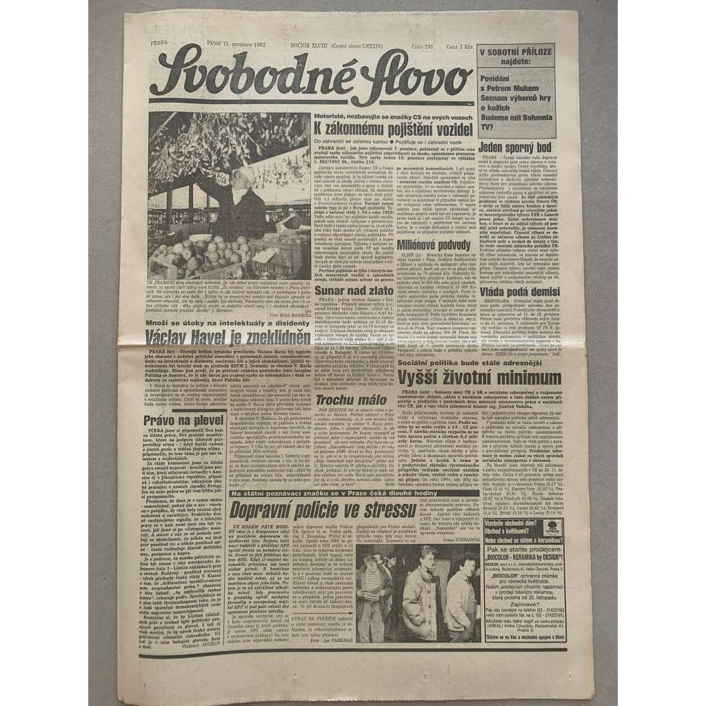 Svobodné slovo (11.12.1992) - staré noviny