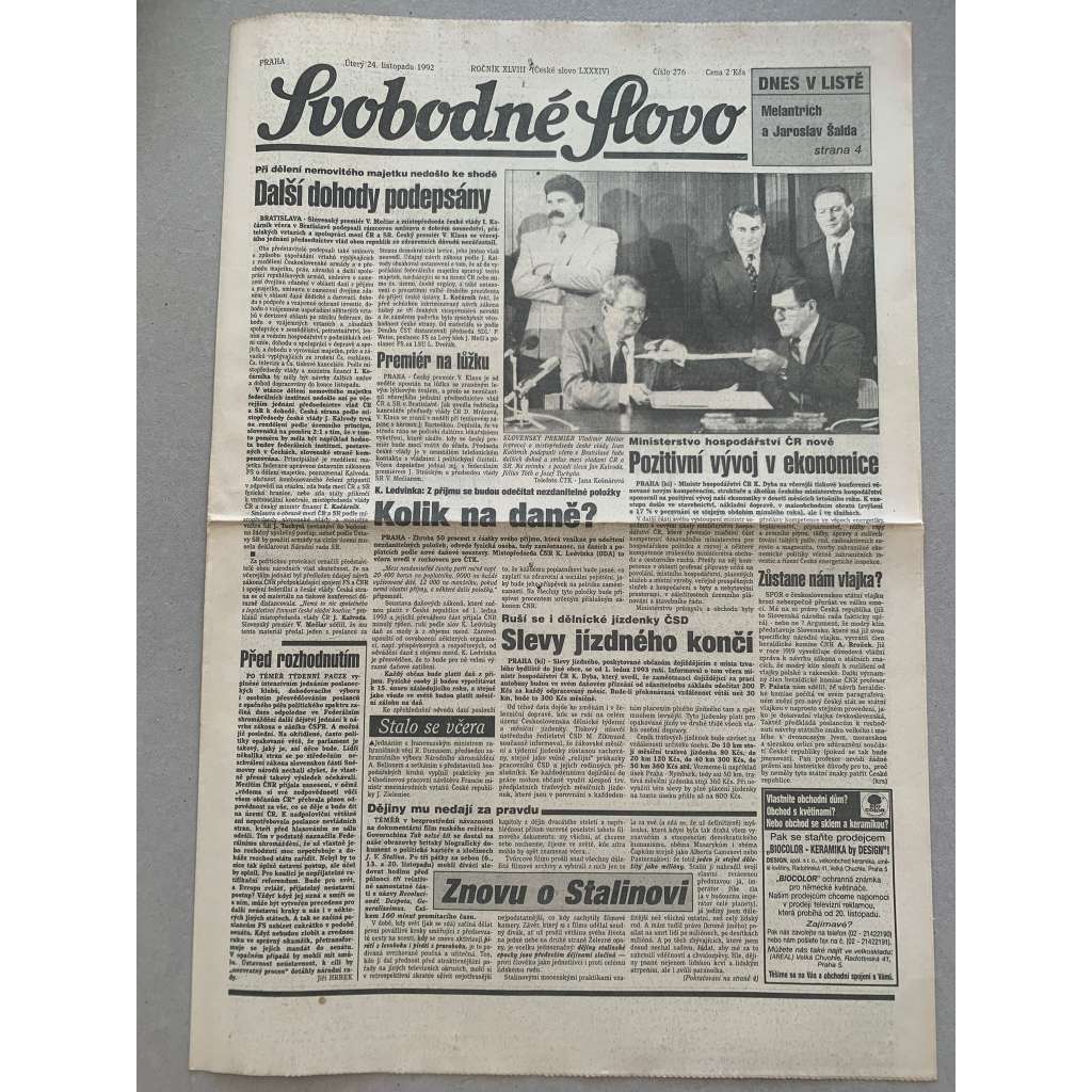 Svobodné slovo (24.11.1992) - staré noviny