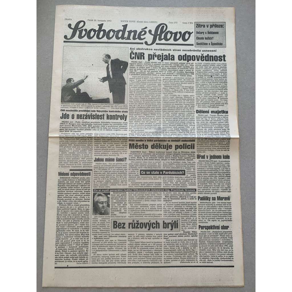 Svobodné slovo (20.11.1992) - staré noviny