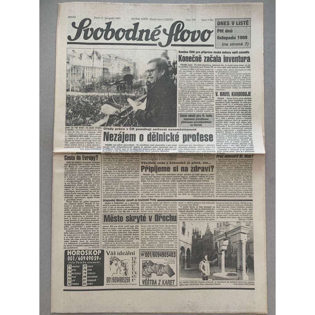 Svobodné slovo (17.11.1992) - staré noviny