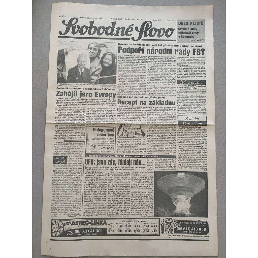 Svobodné slovo (16.11.1992) - staré noviny