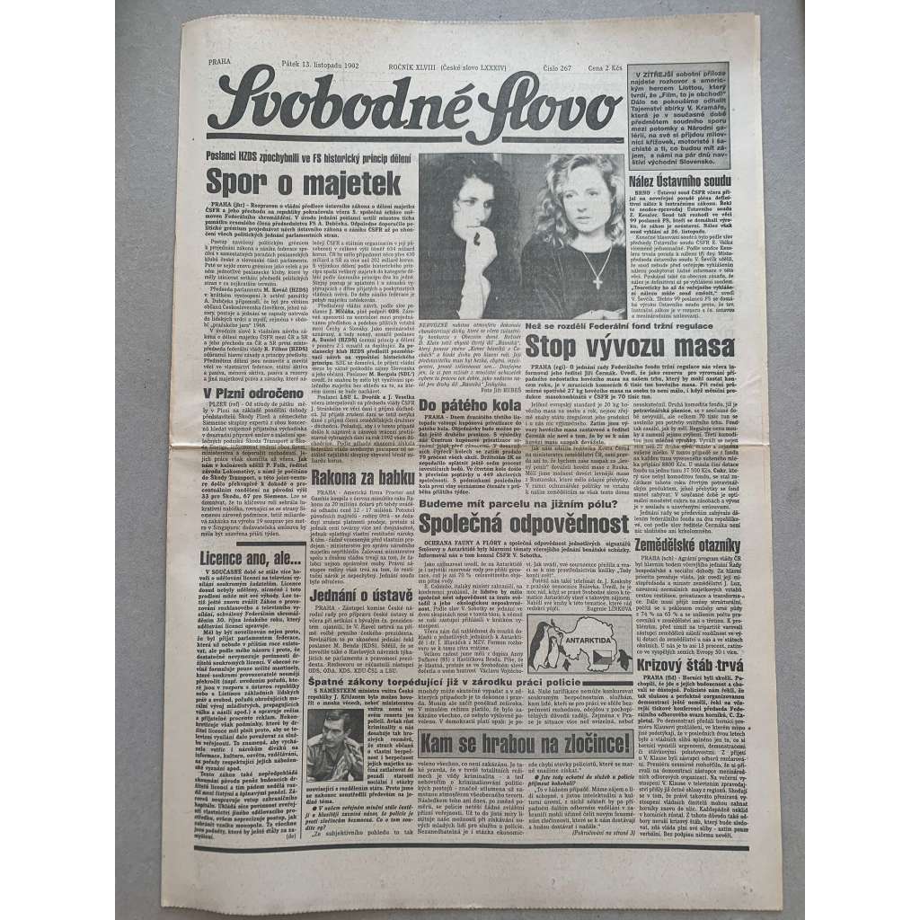 Svobodné slovo (13.11.1992) - staré noviny