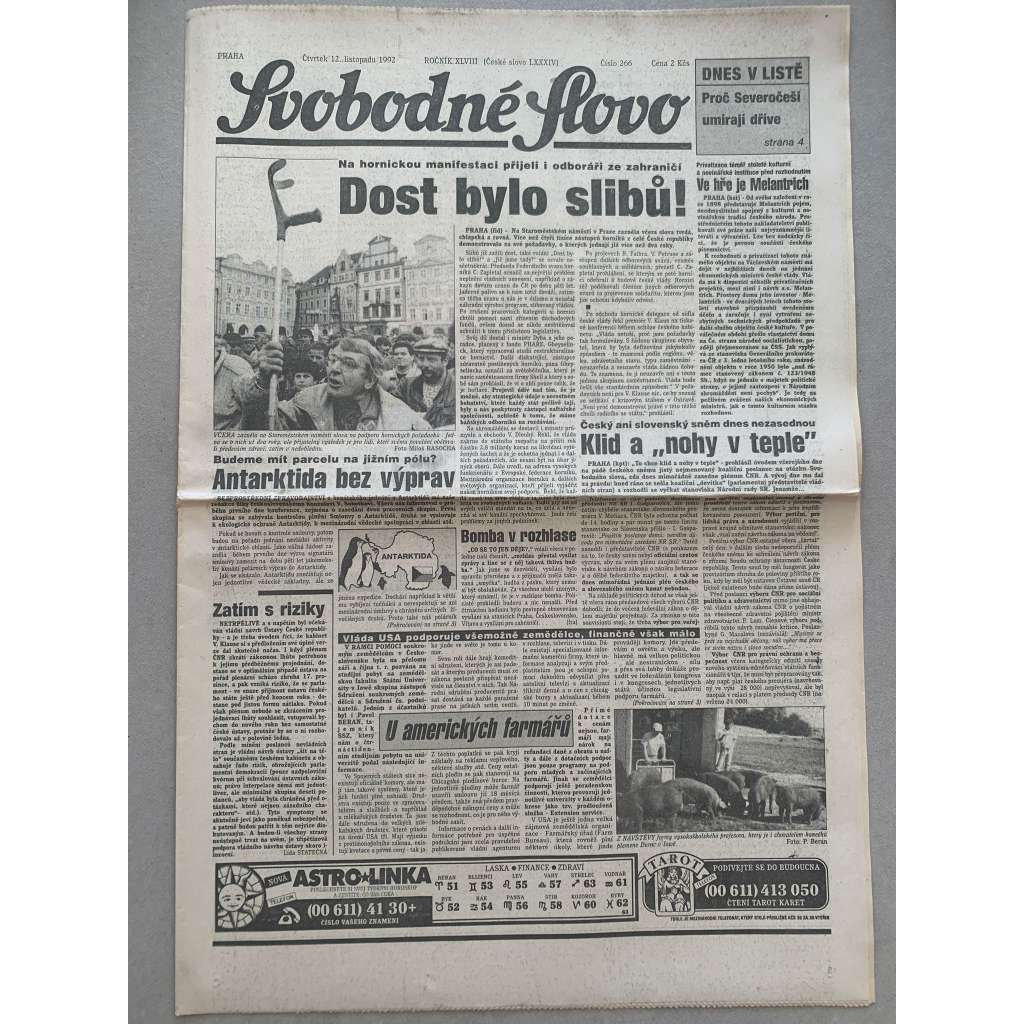 Svobodné slovo (12.11.1992) - staré noviny