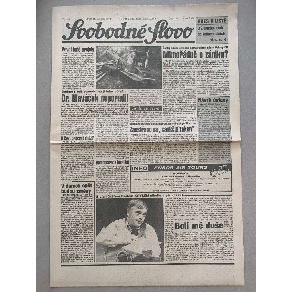 Svobodné slovo (11.11.1992) - staré noviny