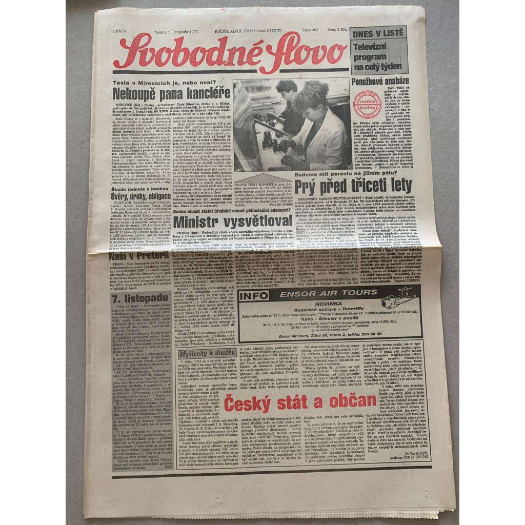 Svobodné slovo (7.11.1992) - staré noviny