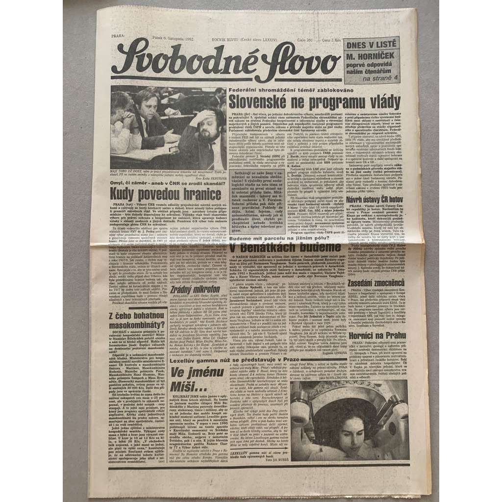Svobodné slovo (6.11.1992) - staré noviny