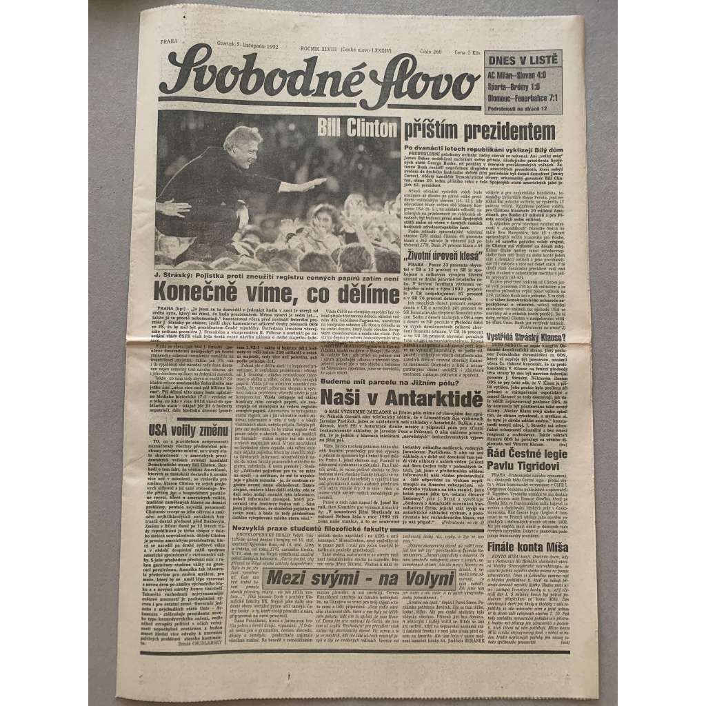 Svobodné slovo (5.11.1992) - staré noviny