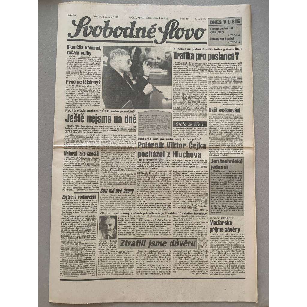 Svobodné slovo (4.11.1992) - staré noviny