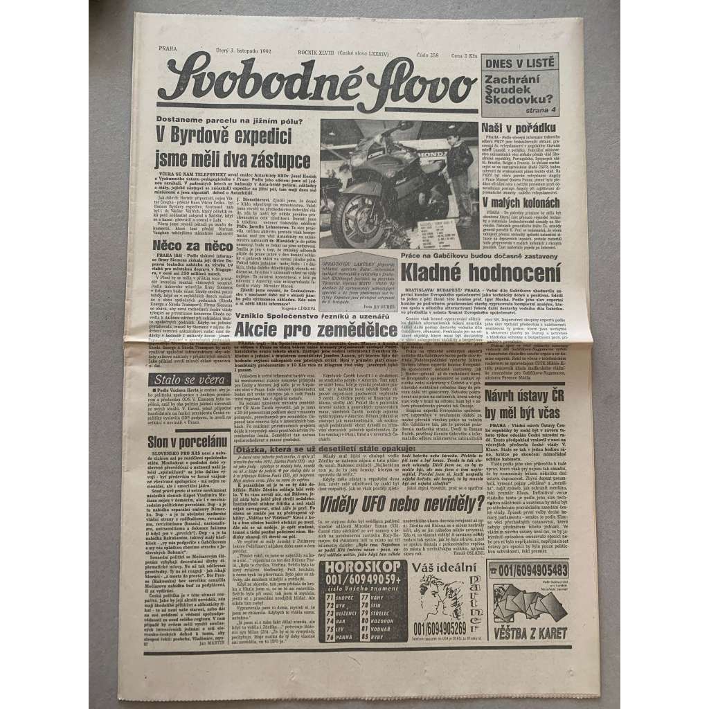 Svobodné slovo (3.11.1992) - staré noviny