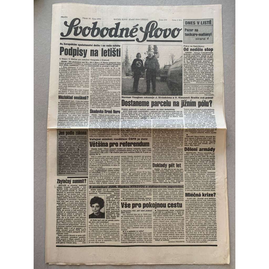 Svobodné slovo (30.10.1992) - staré noviny