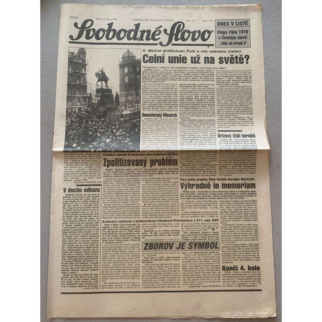 Svobodné slovo (27.10.1992) - staré noviny