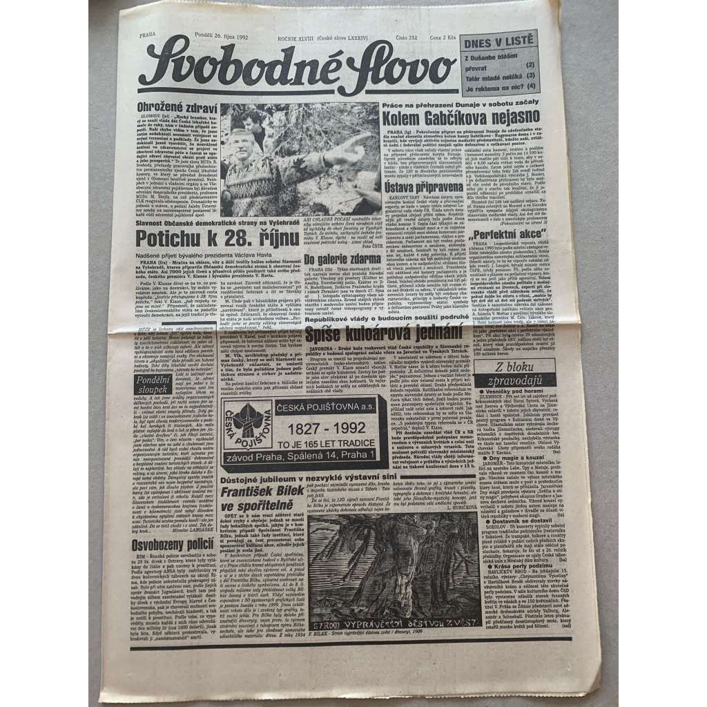 Svobodné slovo (26.10.1992) - staré noviny
