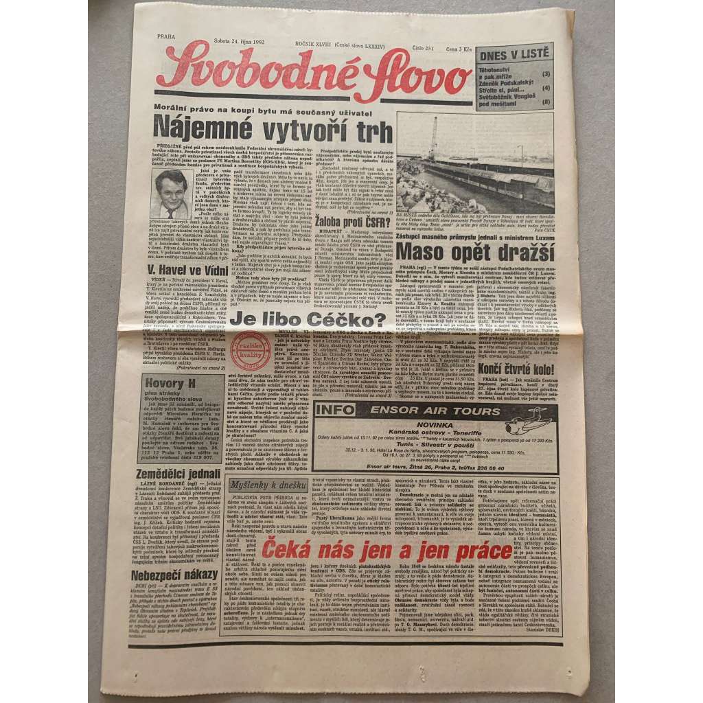 Svobodné slovo (24.10.1992) - staré noviny