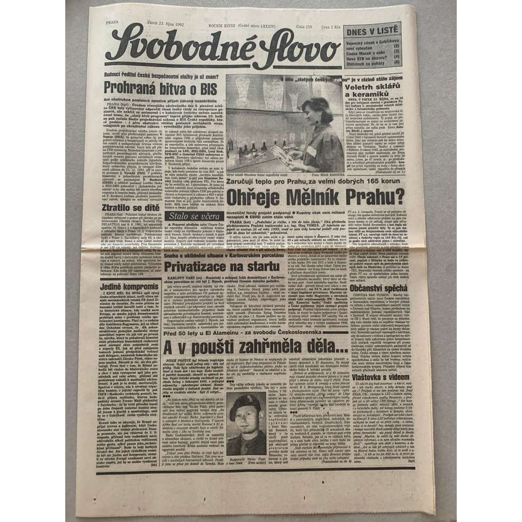 Svobodné slovo (23.10.1992) - staré noviny