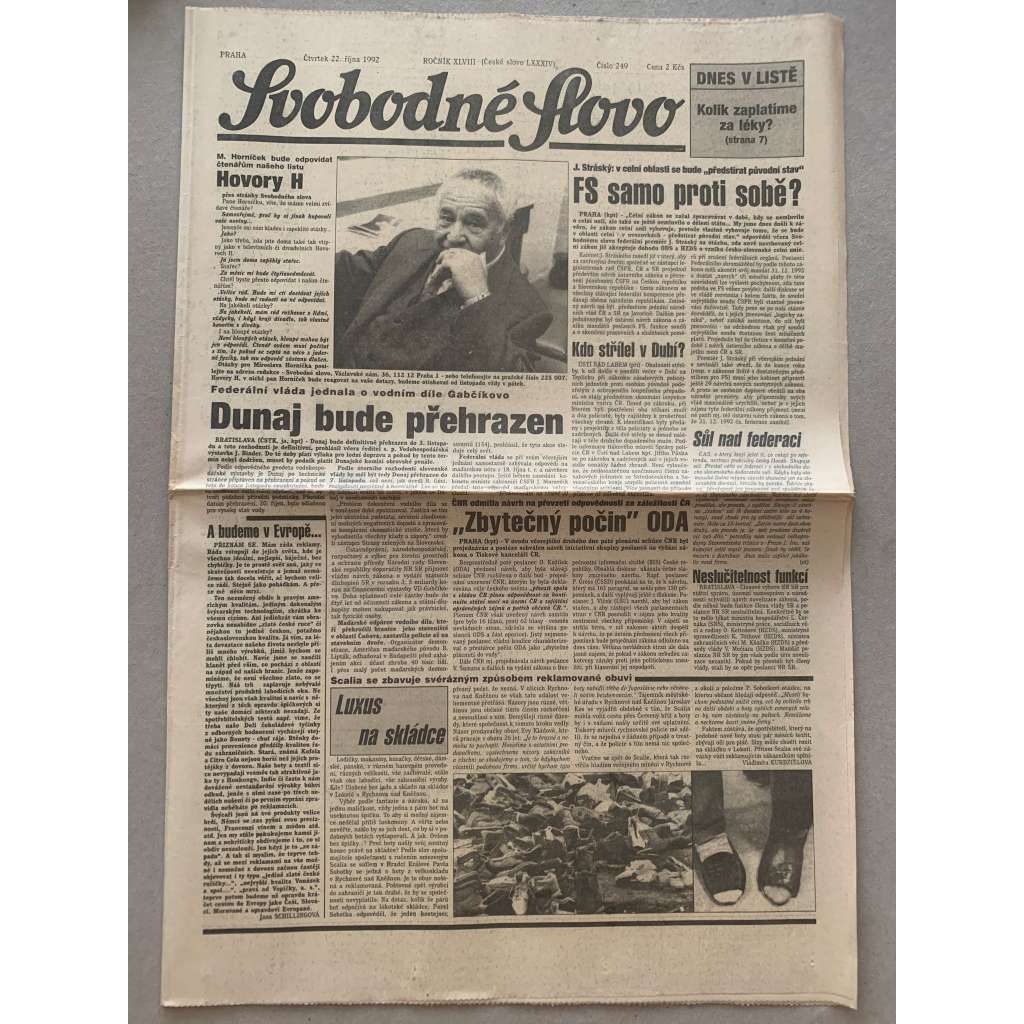 Svobodné slovo (22.10.1992) - staré noviny