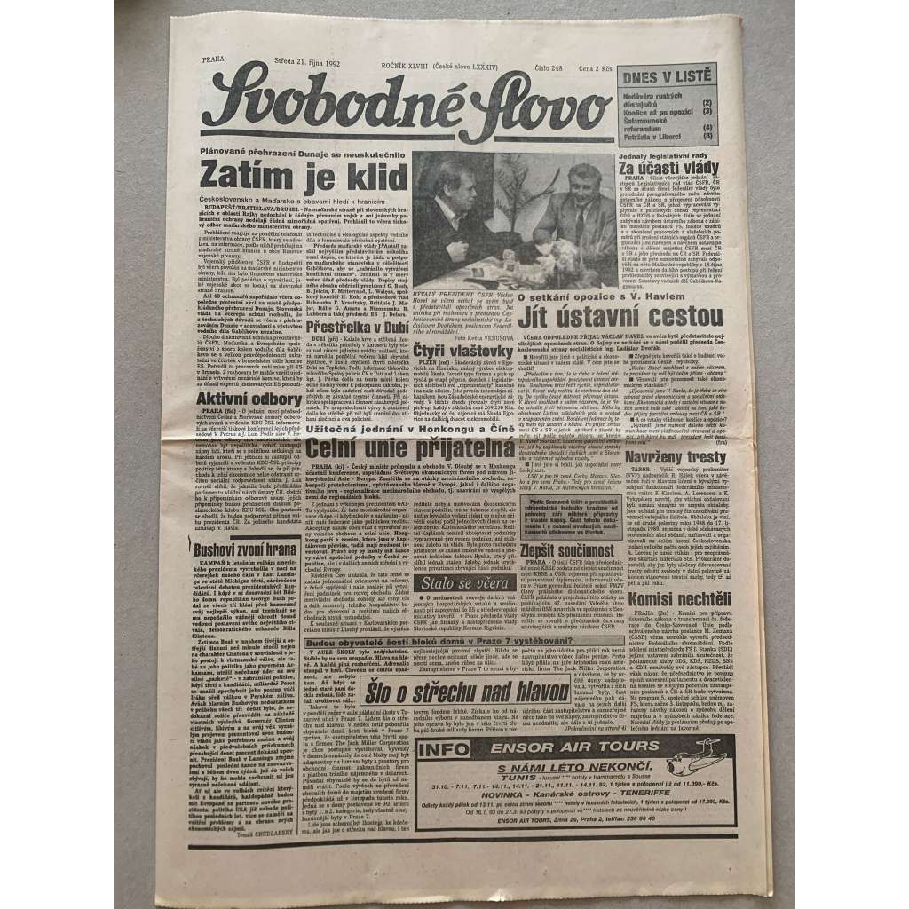 Svobodné slovo (21.10.1992) - staré noviny