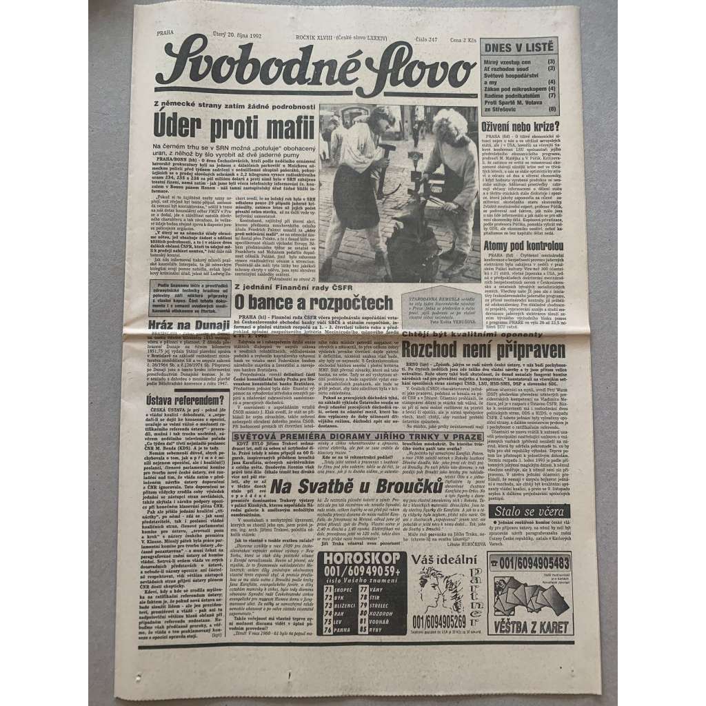 Svobodné slovo (20.10.1992) - staré noviny