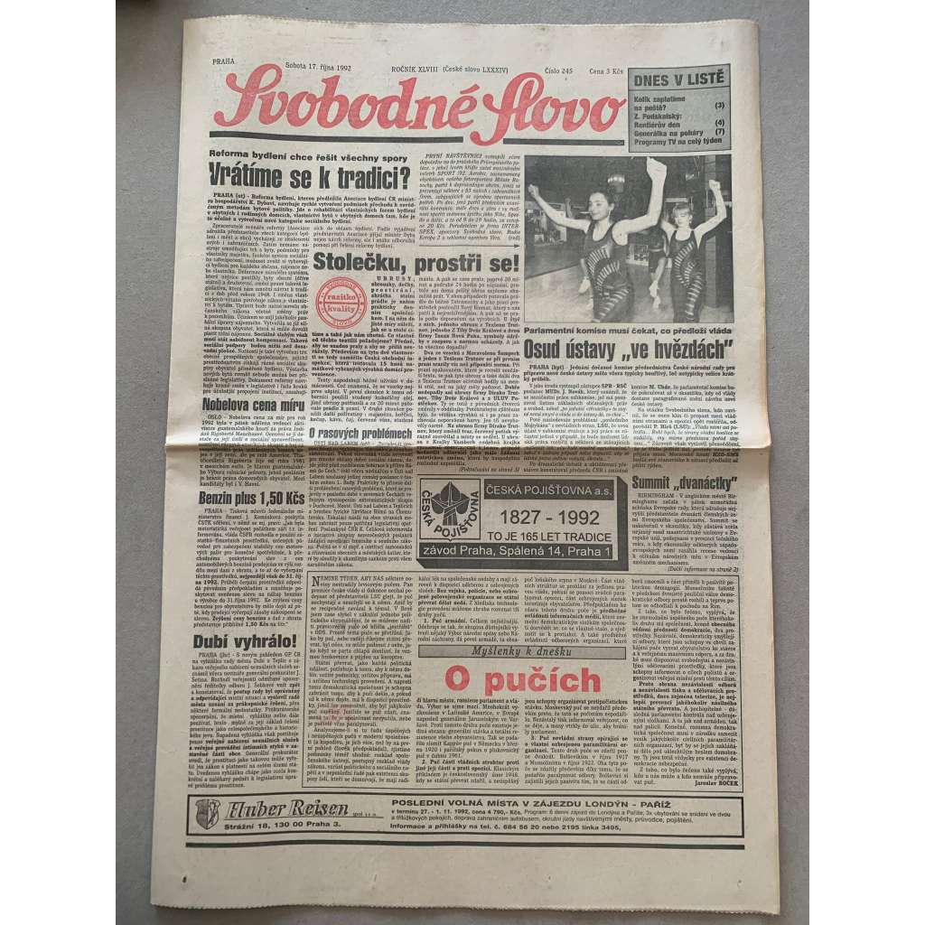 Svobodné slovo (17.10.1992) - staré noviny