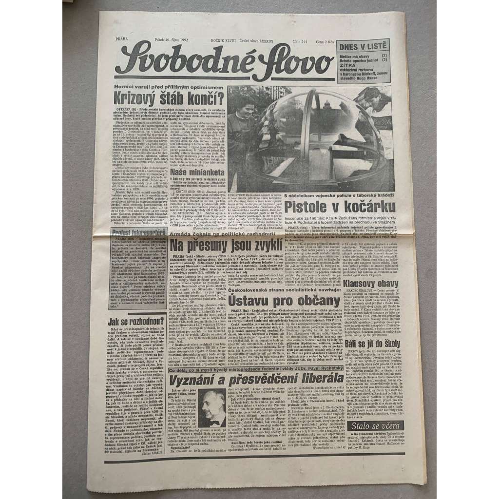 Svobodné slovo (16.10.1992) - staré noviny